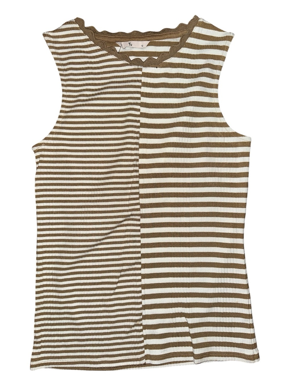 TU Women’s Brown & Ivory Striped Ribbed Tank Top Size 12 Sleeveless Summer